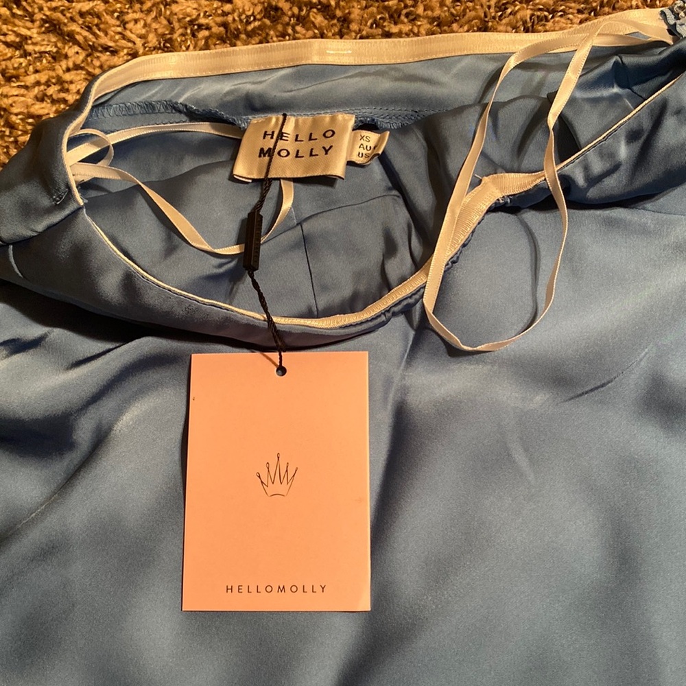 Blue satin sleeveless party dress